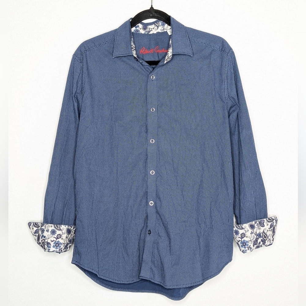 Robert Graham Casual Button Down Short Paisley Floral‎ Dot Print Blue Medium